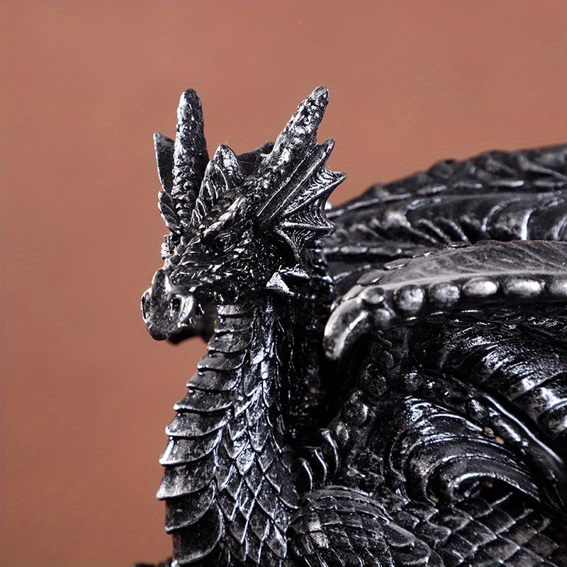 Medieval Black Dragon Figurine Jewelry Keeper Box