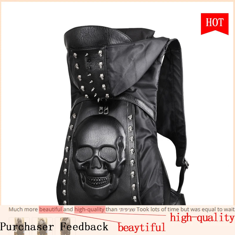 skull backpack with Hood cap apparel bag