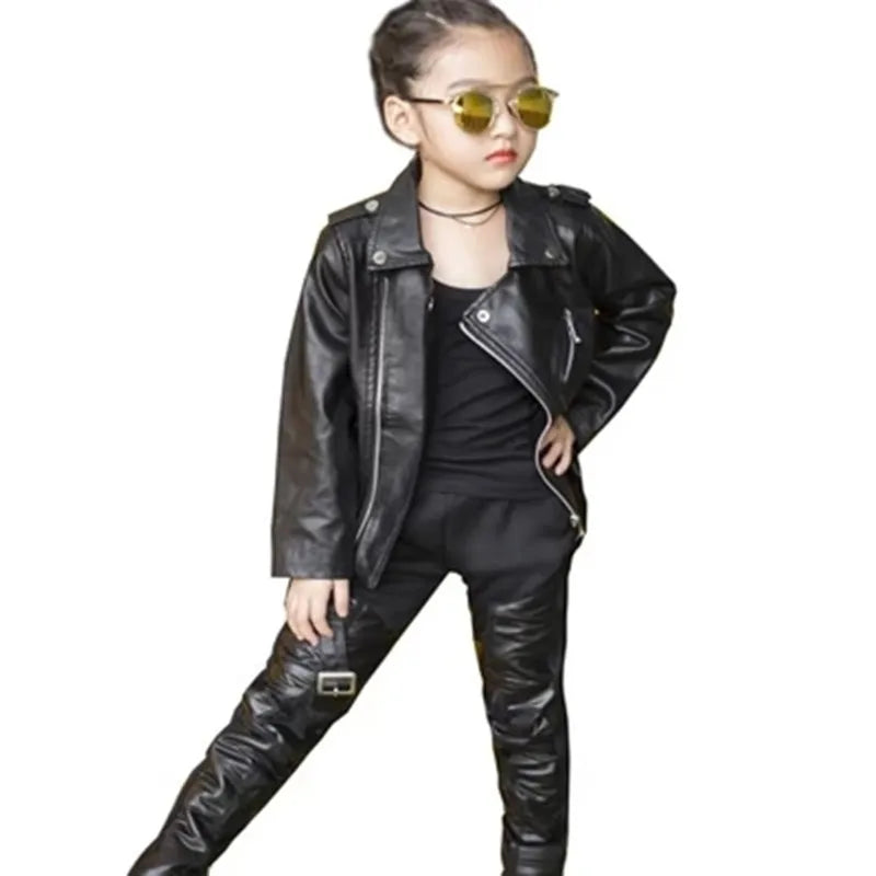 Girls Winter Warm Leggings Pu Thickened Leather Pants