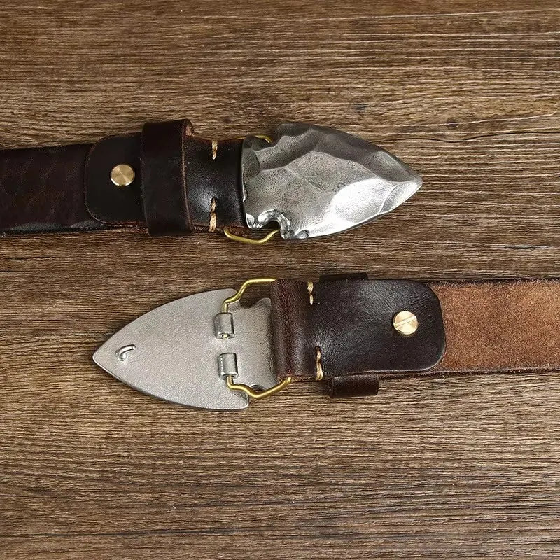 HREECOW Retro Genuine Leather Belt — Heavy Stainless Steel Buckle