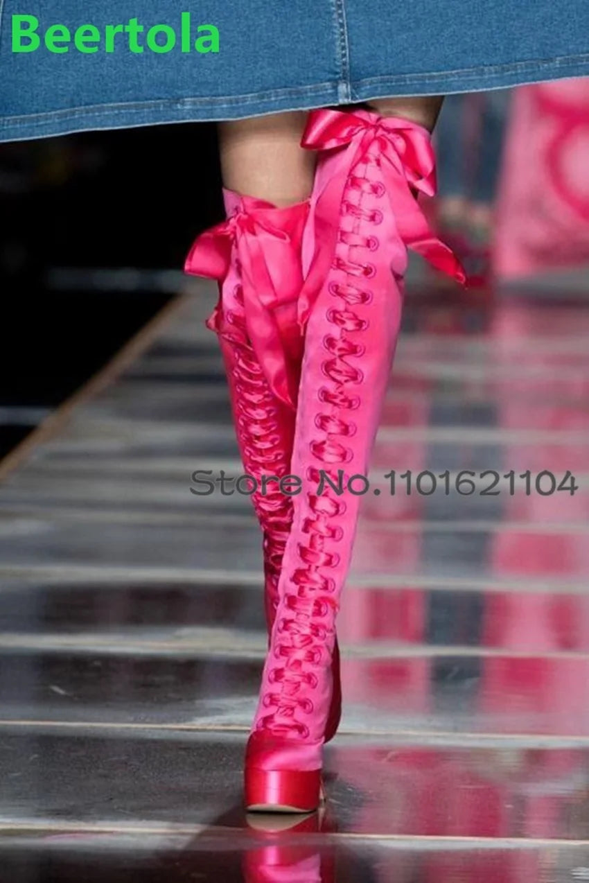Over-the-Knee Lace-up Platform Boots