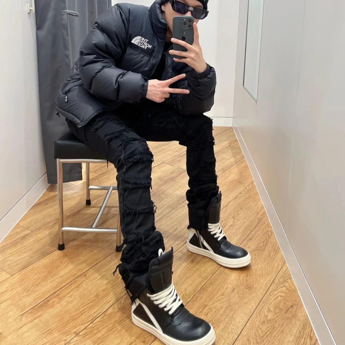 black erosion damaged rough high street jeans