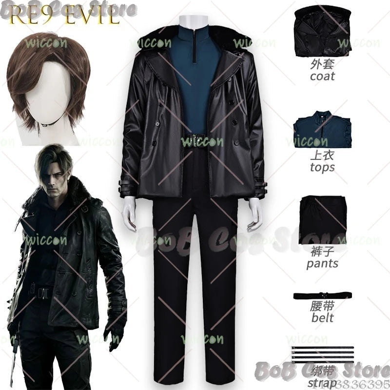 Leon Kennedy Cosplay Costume — Brown Leather Jacket & Tactical Set