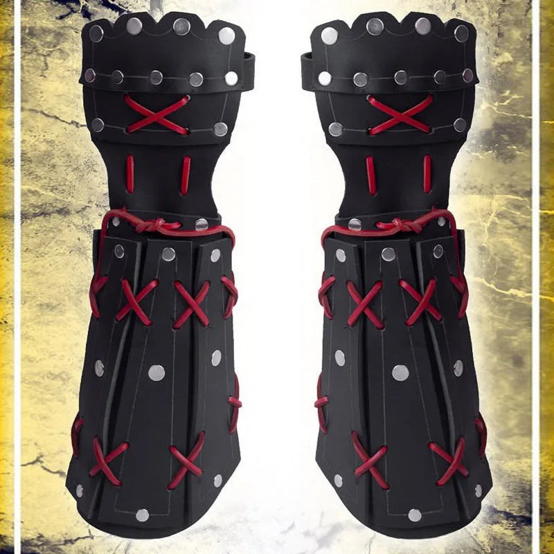 Medieval Knight Armor Bracer & Gauntlet Gloves — PU Leather Cosplay