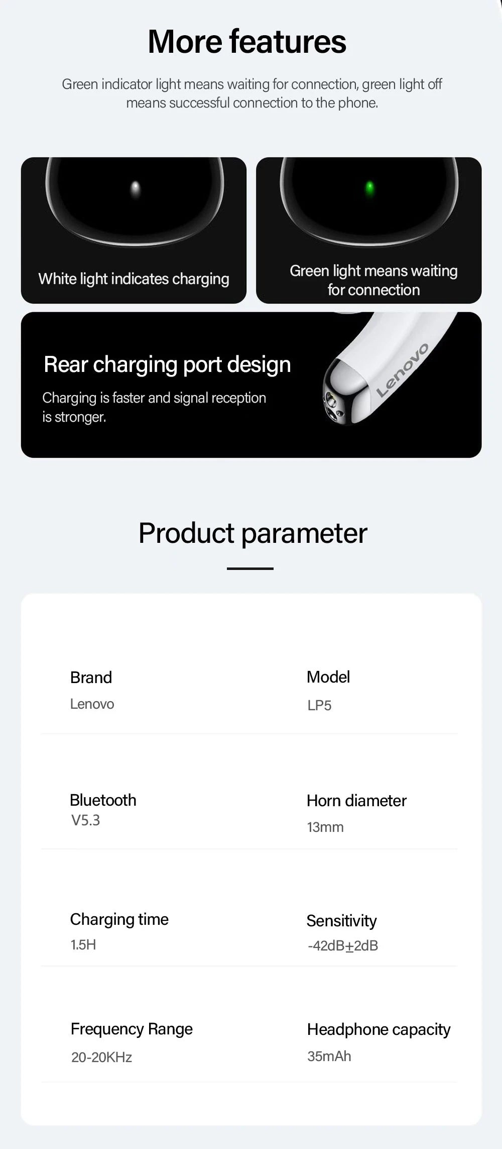 Lenovo LP5 Wireless HiFi Earbuds - Sports, Comfort, and Durability