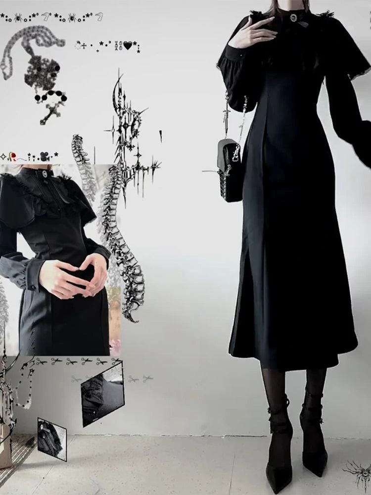 Gothic Lace Bow Dress — Y2K Streetwear