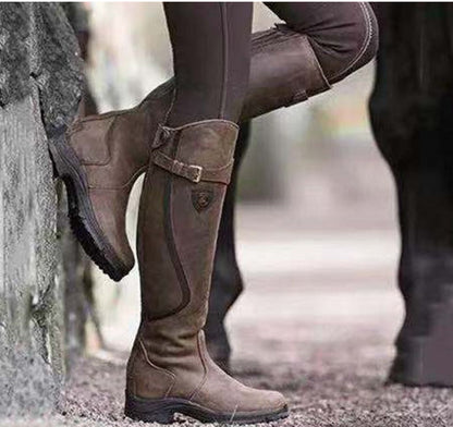 Long Boots Women's Flat bottomed Round Head Leather