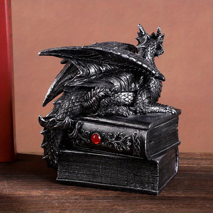 Medieval Black Dragon Figurine Jewelry Keeper Box