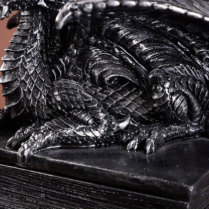 Medieval Black Dragon Figurine Jewelry Keeper Box