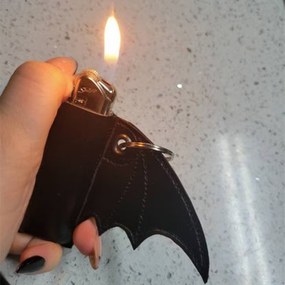 Bat-Wing Vegan Leather Lighter Case with Keychain