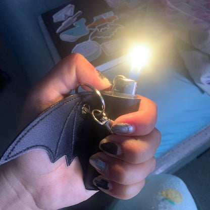 Bat-Wing Vegan Leather Lighter Case with Keychain