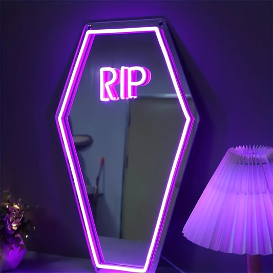 Neon Gothic RIP USB Sign - Purple LED Decor