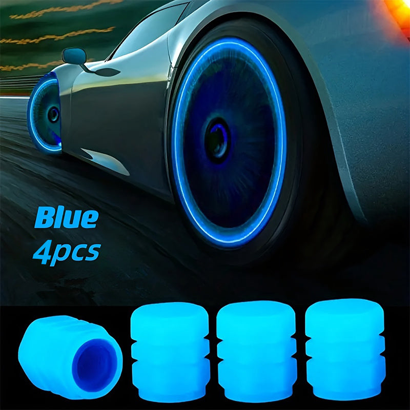 HexaGlow Tire Valve Caps - 4pcs Glow-in-Dark Set