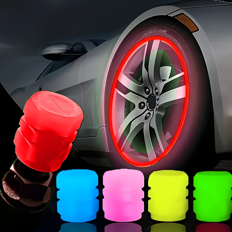 HexaGlow Tire Valve Caps - 4pcs Glow-in-Dark Set