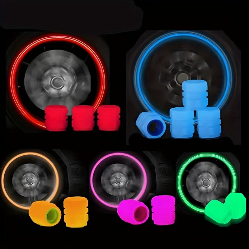 HexaGlow Tire Valve Caps - 4pcs Glow-in-Dark Set