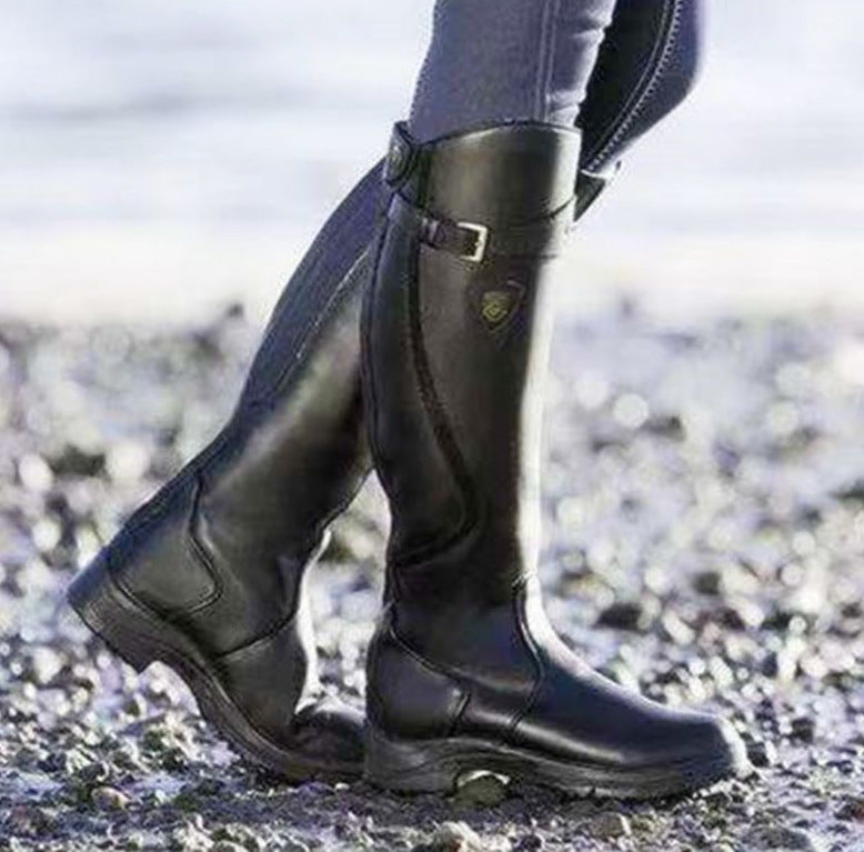Long Boots Women's Flat bottomed Round Head Leather