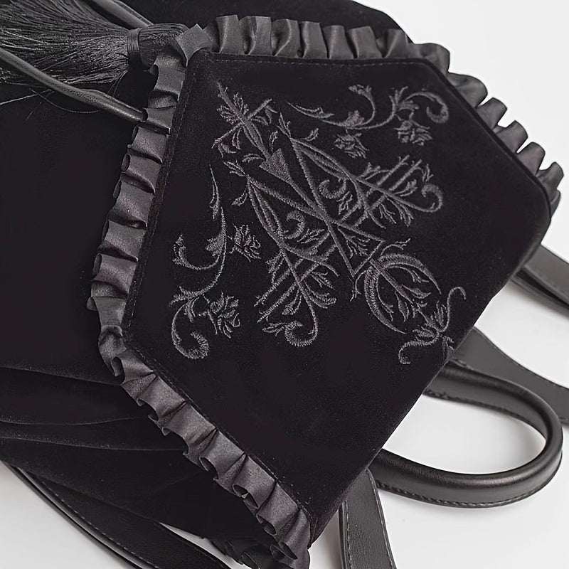 Gothic Velvet Y2K Backpack with Witch Design