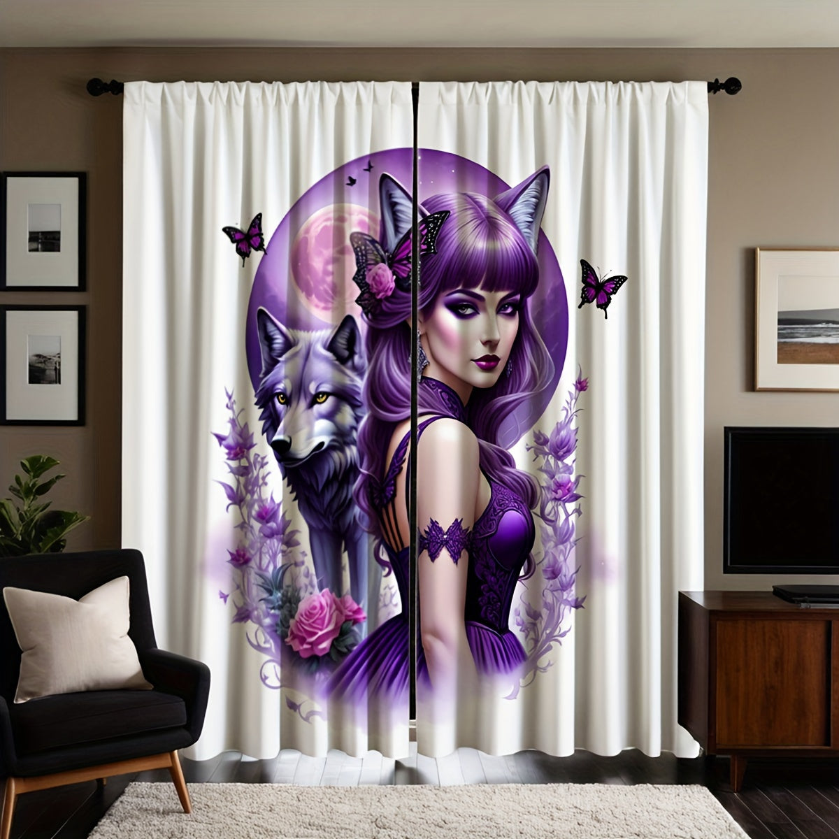 Enchanted Purple Rose & Angel Witch Curtains