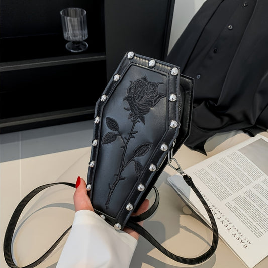 Gothic Rose Coffin Crossbody Bag for Women
