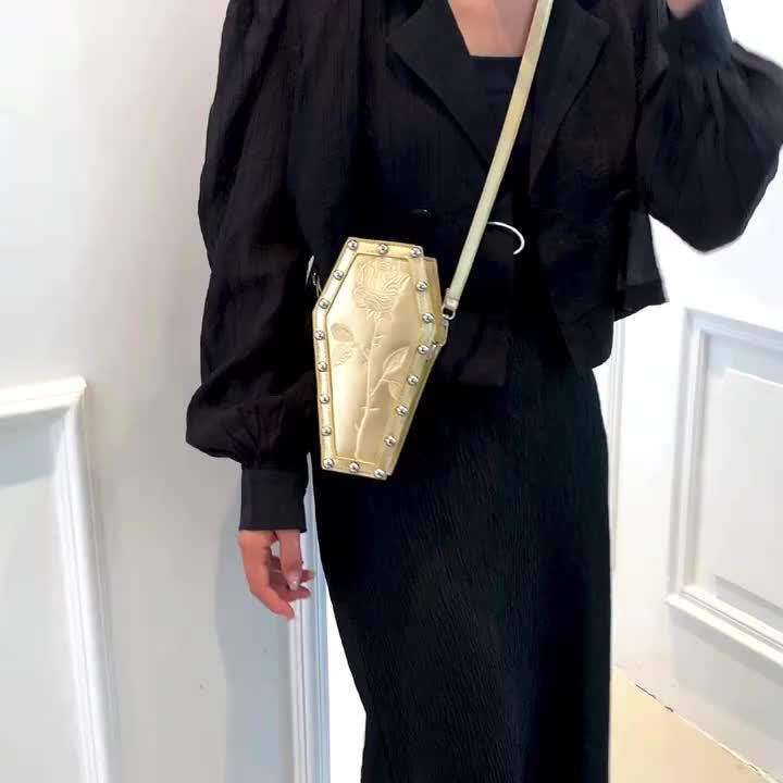 Gothic Rose Coffin Crossbody Bag for Women