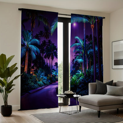 Tropical Vibe Curtains - Violet Palm Print Set
