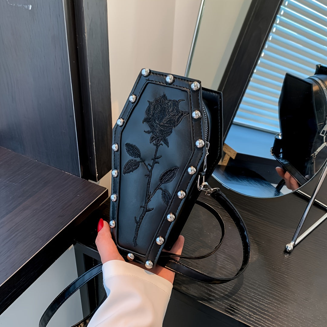 Gothic Rose Coffin Crossbody Bag for Women