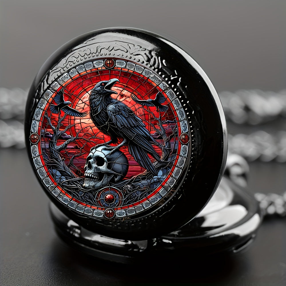 Chic Pocket Watch - Crow & Skull Design