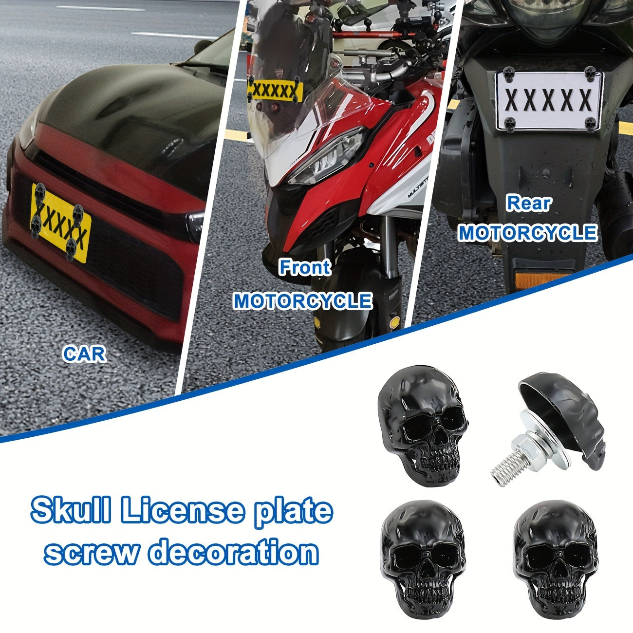 Skull Chrome License Plate Screw Kit - 4pcs Universal