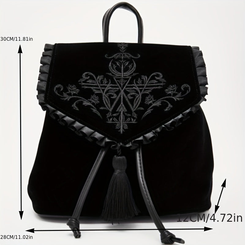 Gothic Velvet Y2K Backpack with Witch Design