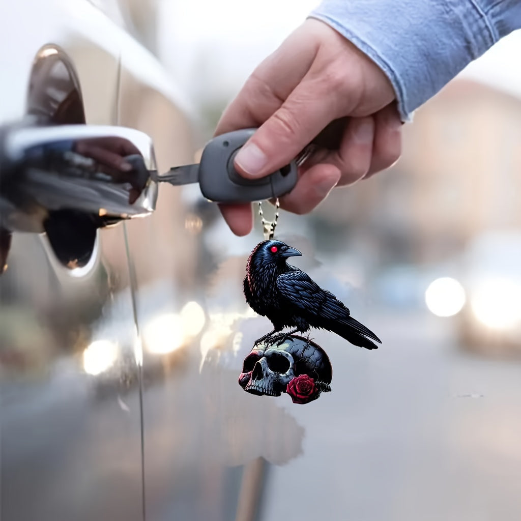 Raven Skull Keychain: Elegant Car Accessory