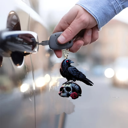 Raven Skull Keychain: Elegant Car Accessory