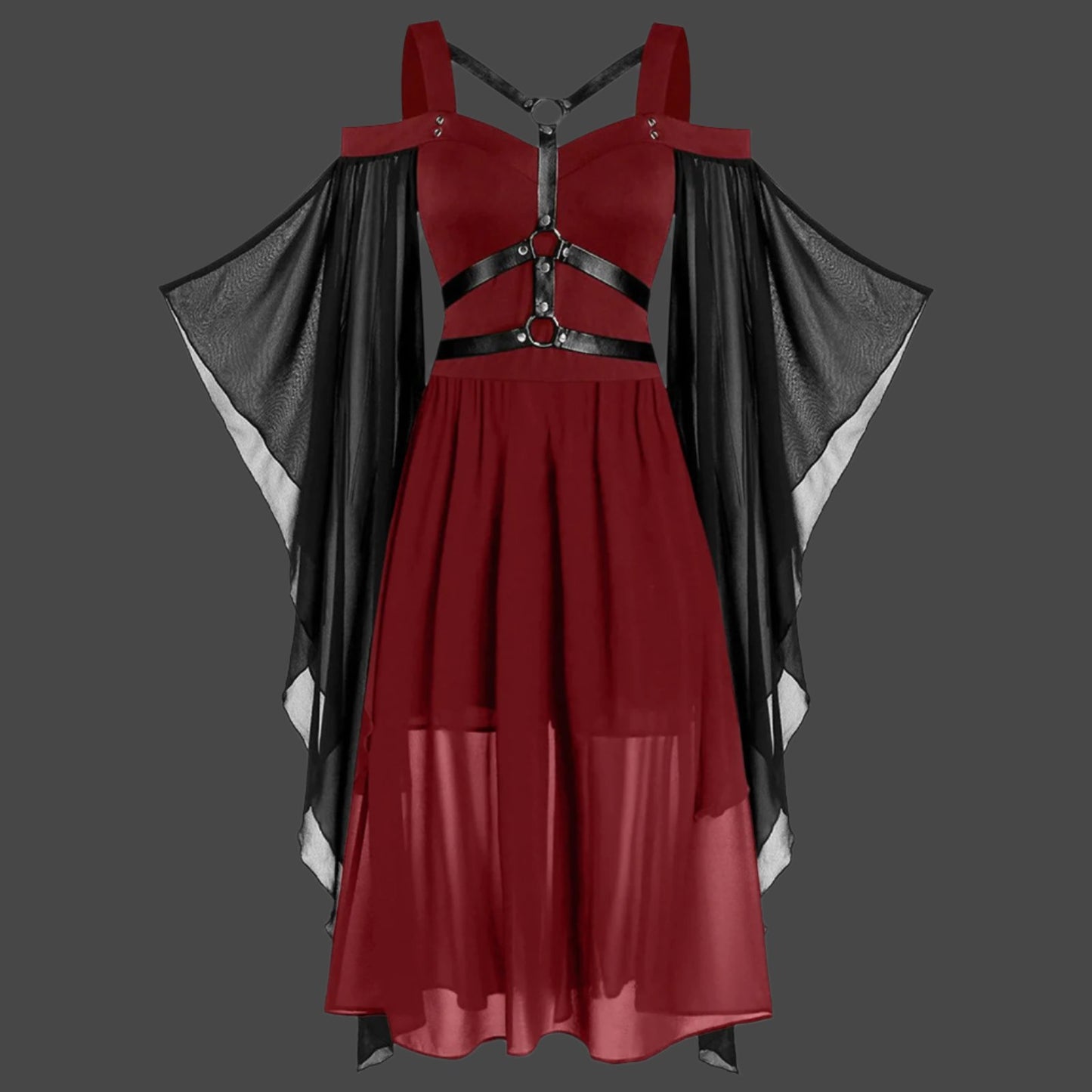 Cross border new Gothic style witch suspender strap big swing jumpsuit long skirt