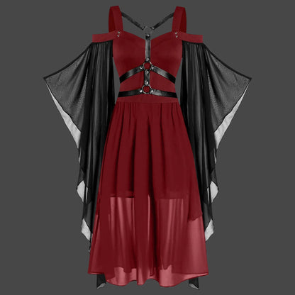 Cross border new Gothic style witch suspender strap big swing jumpsuit long skirt