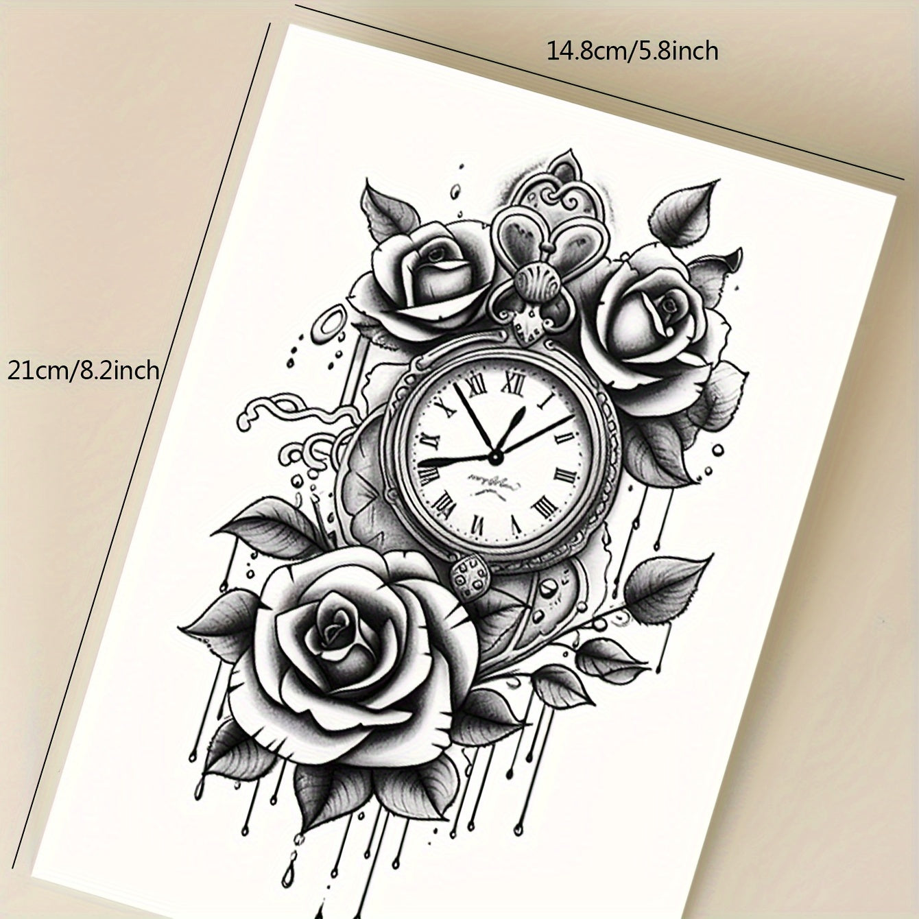 Gothic Butterfly Floral Clock Temporary Tattoo Stickers
