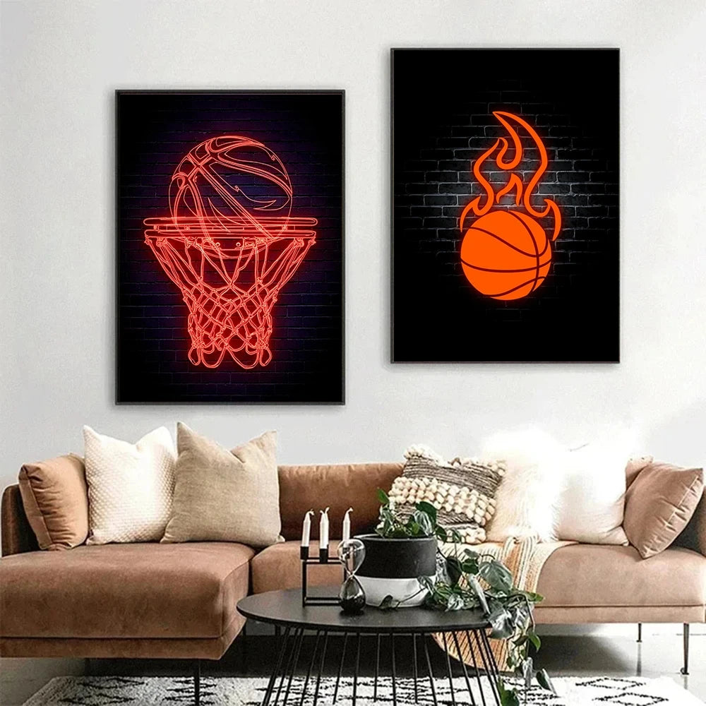 Modern Cool Neon Wall Art Effects Basketball Poster