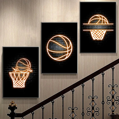 Modern Cool Neon Wall Art Effects Basketball Poster