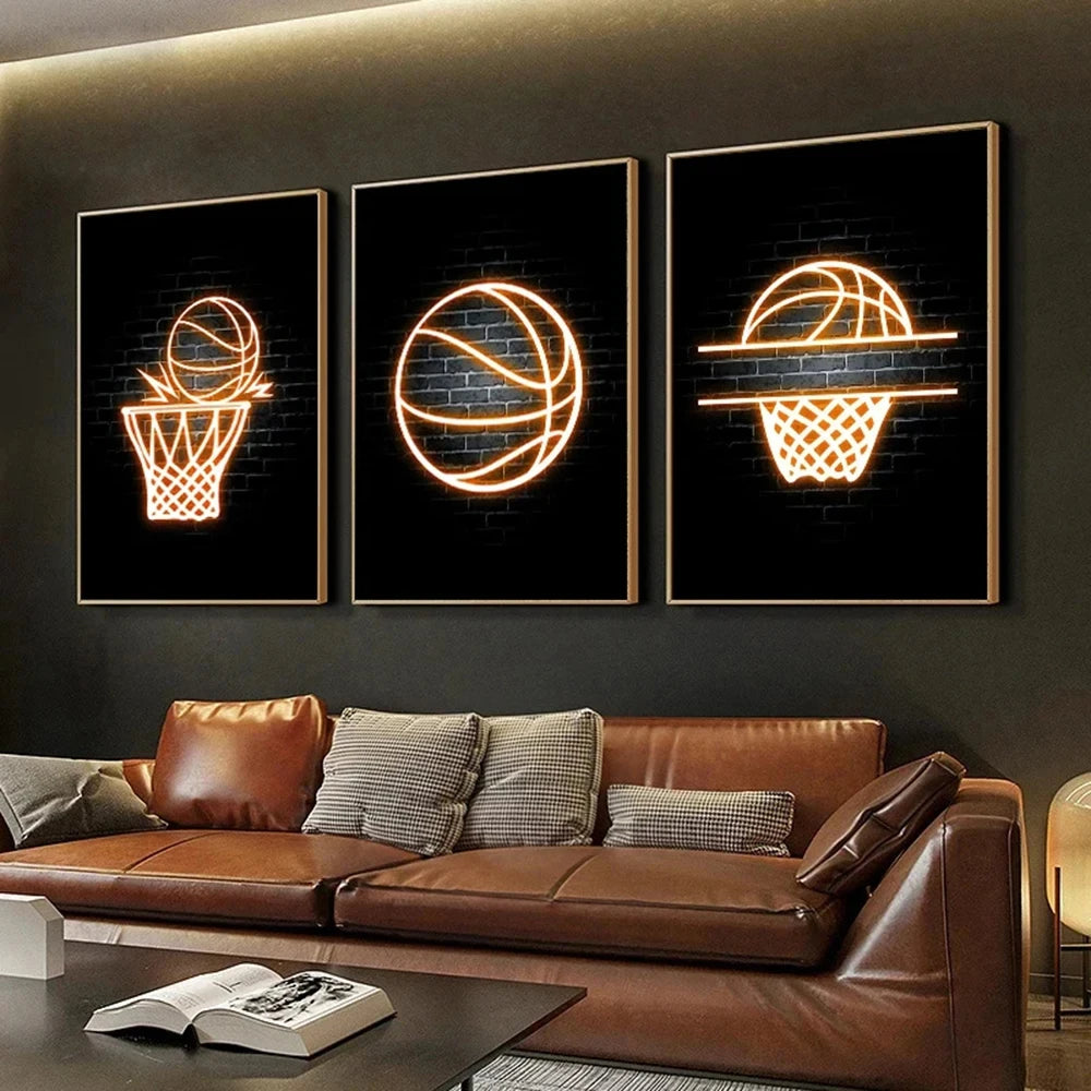 Modern Cool Neon Wall Art Effects Basketball Poster