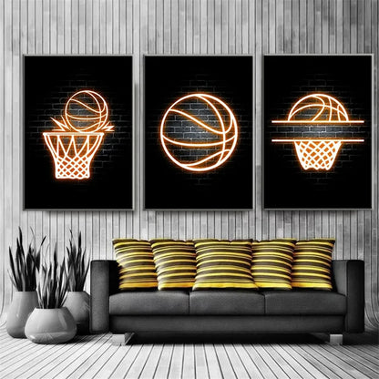 Modern Cool Neon Wall Art Effects Basketball Poster