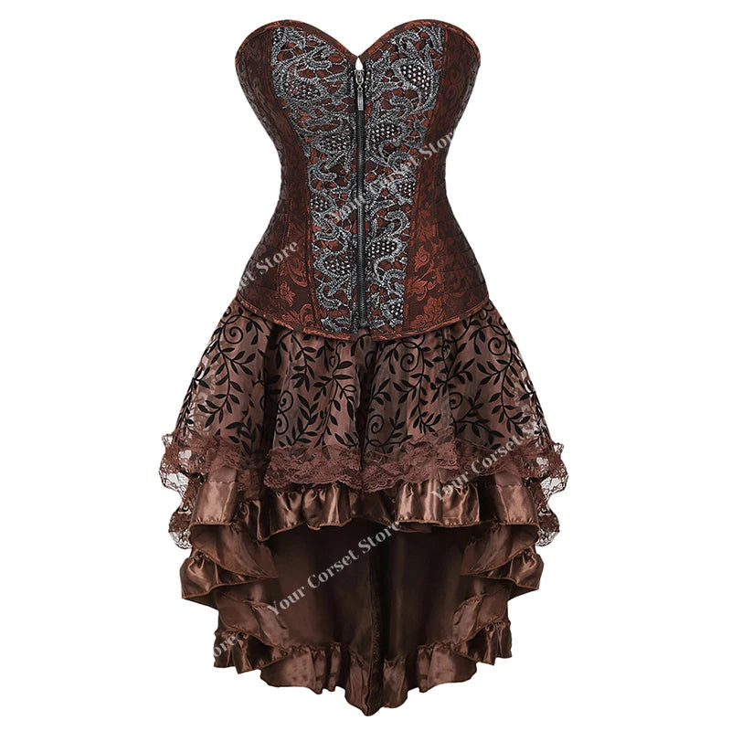 Faux Leather Corset Dress Brown Pirate Costume