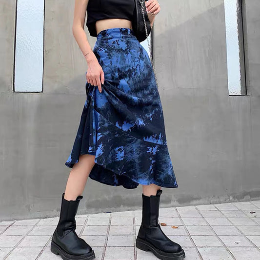 Ruffle Long Skirt High Waist