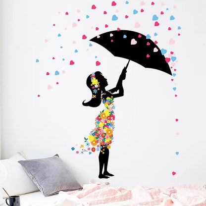 Umbrella Flowers Girl Wall Stickers For Kids Girls Room