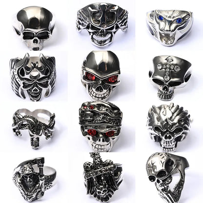 10 Pcs Stainless Steel Skull Head Rings