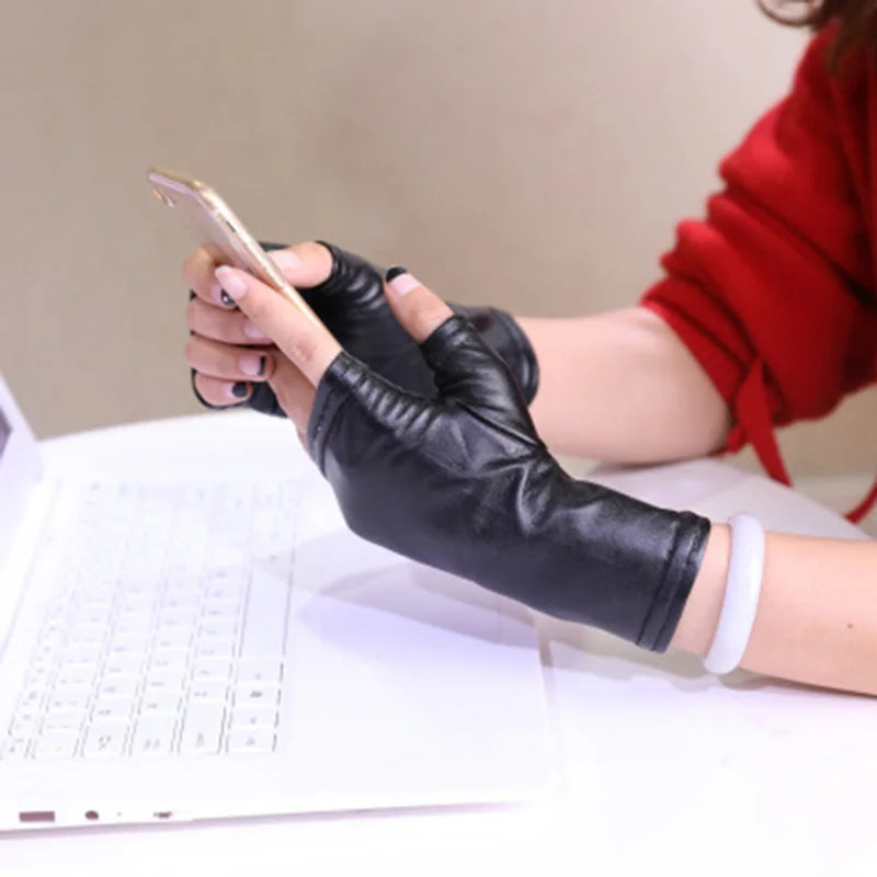 Thin PU Leather Punk Dance Gloves