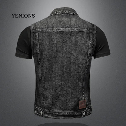 Retro Jean Jacket Men's Style Waistcoat Coat Cowboy Brand