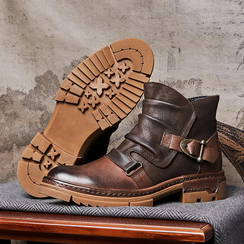 Elegant Folds Leather Boots