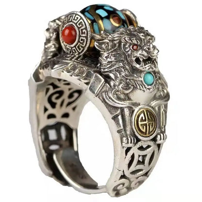 Silver Color Creative Retro Ethnic Style Handmade Beast Ring