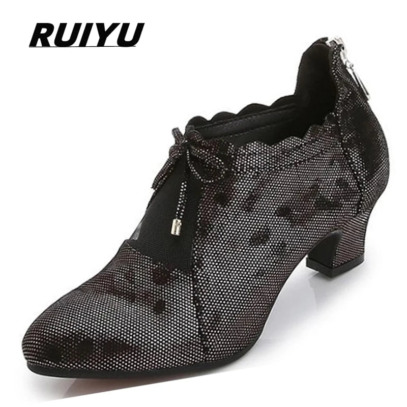 RUIYU Dance Shoes Latin Women Salsa Dance Shoes Girls Party Performance Professional Dance Shoes Soft Bottom Ballroom Red Black