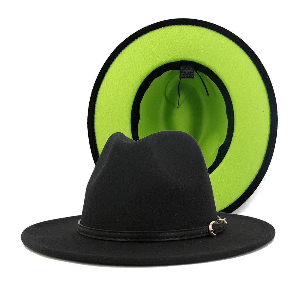 Patchwork Wide Brim Fedora Hat — Belt Buckle · Unisex