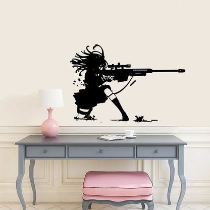 Anime Manga Girl Sniper Rifle Shooting Wall Sticker v