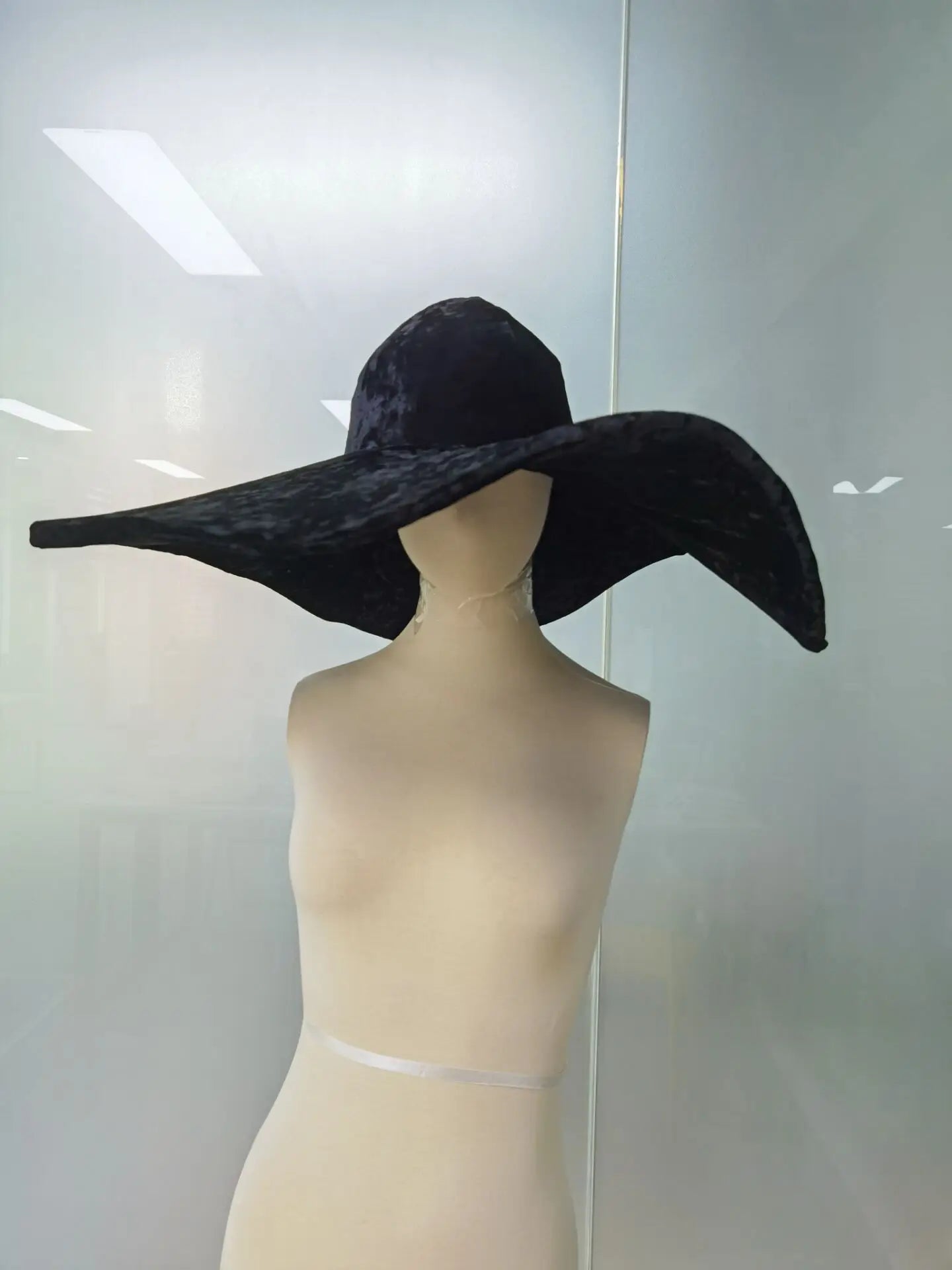 Fashion Black Velvet Large Brim Hats